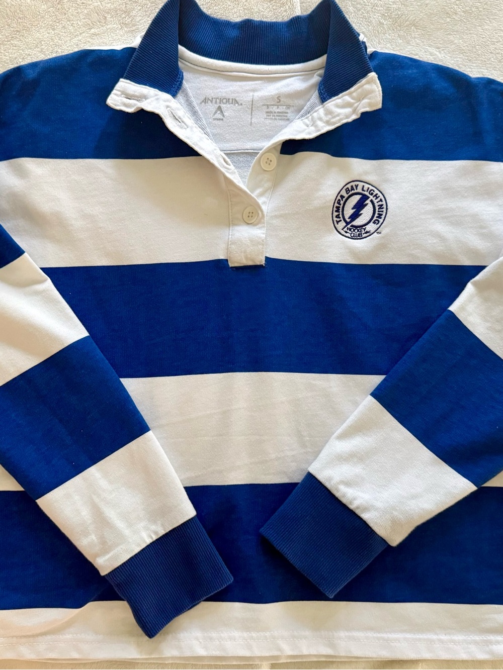 Antigua Blue & White Rugby Stripe Long Sleeve Polo